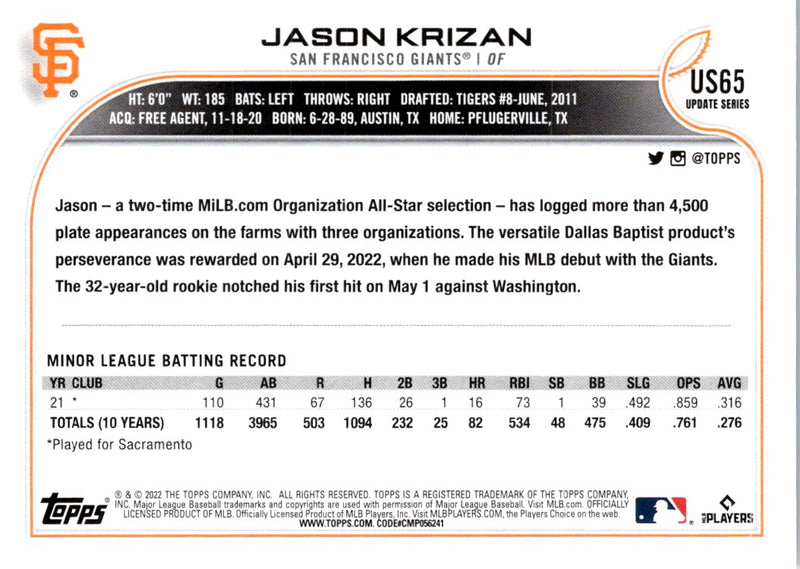 2022 Topps Update Jason Krizan