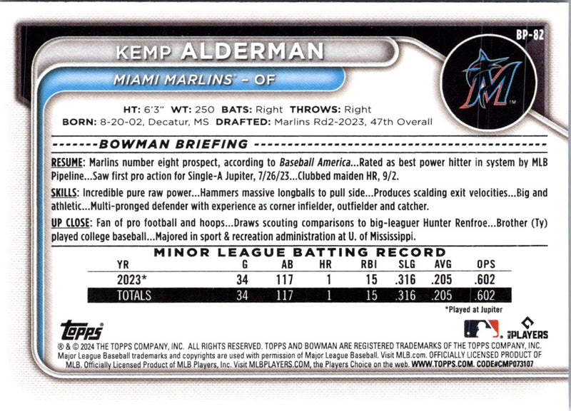 2024 Bowman Prospects Kemp Alderman