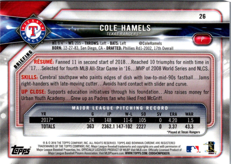 2018 Bowman Chrome Cole Hamels