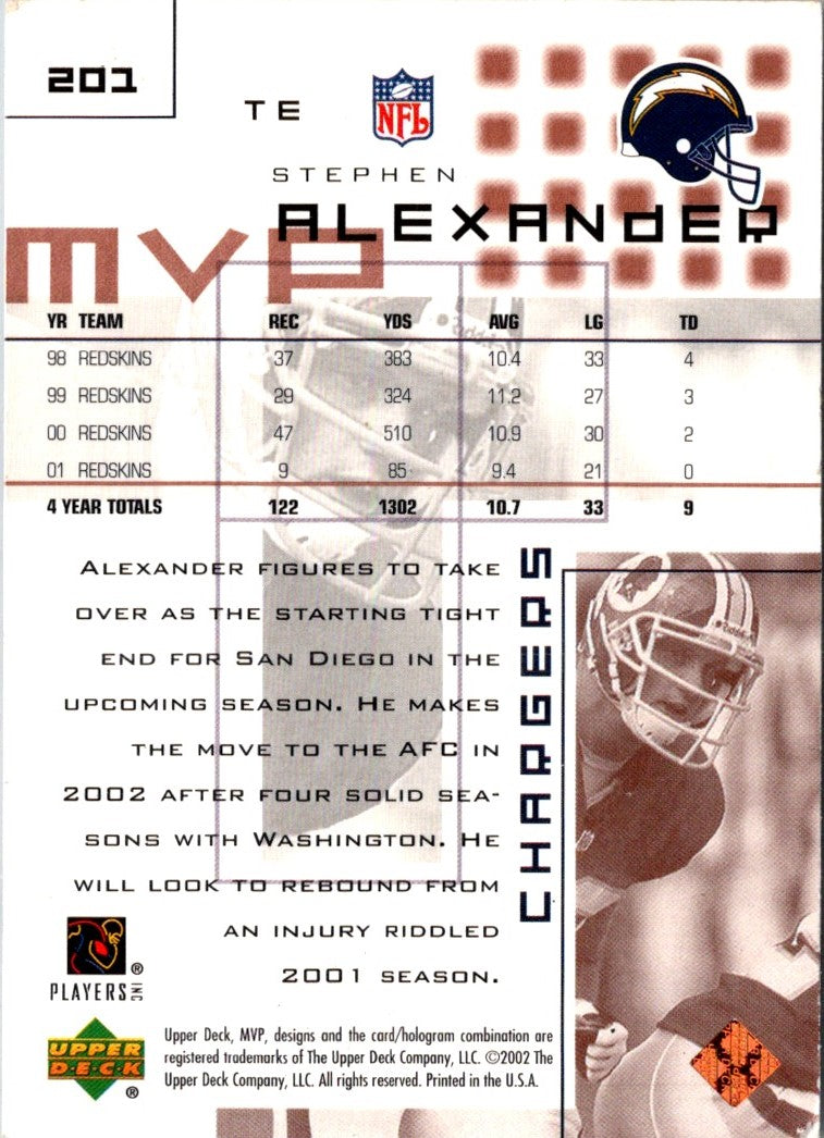 2002 Upper Deck MVP Stephen Alexander