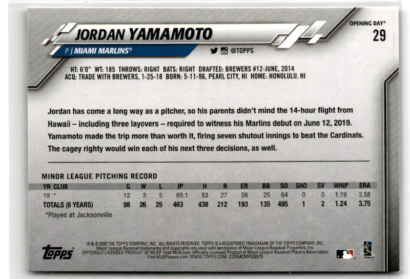 2020 Topps Opening Day Jordan Yamamoto