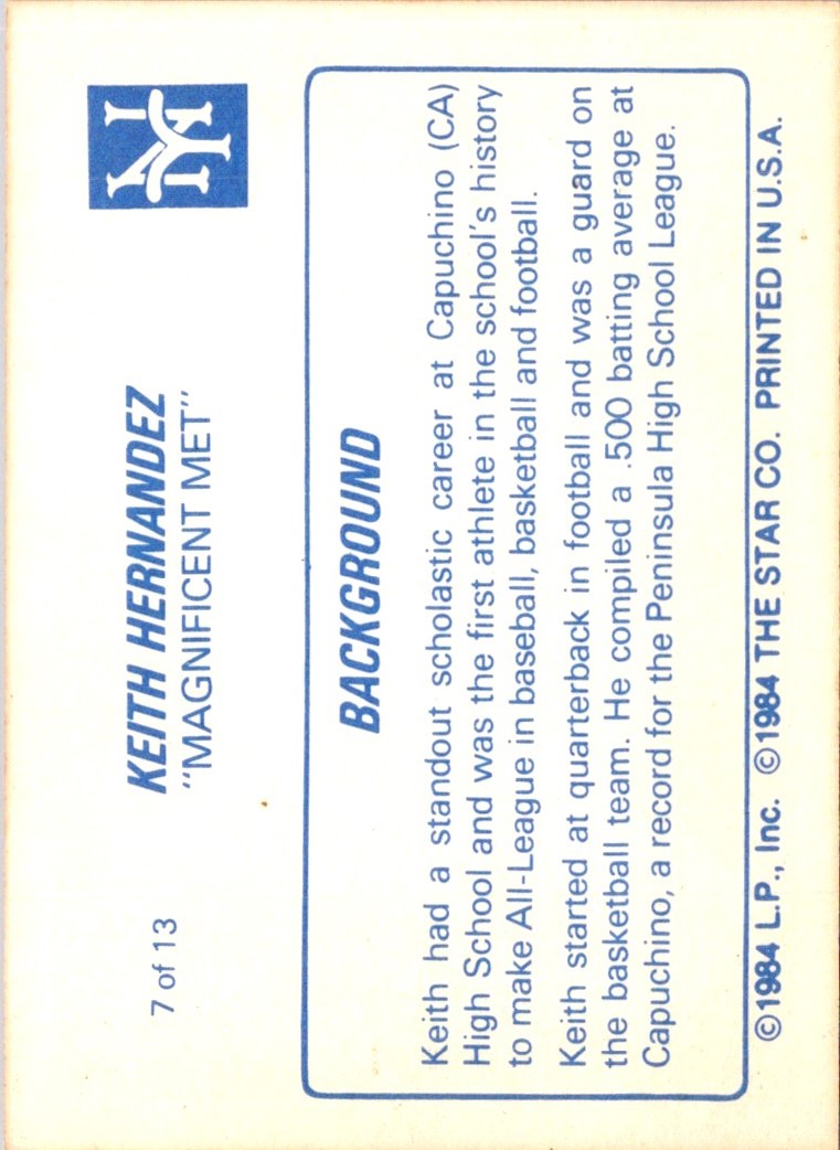 1983 Perma-Graphic Credit Cards Keith Hernandez