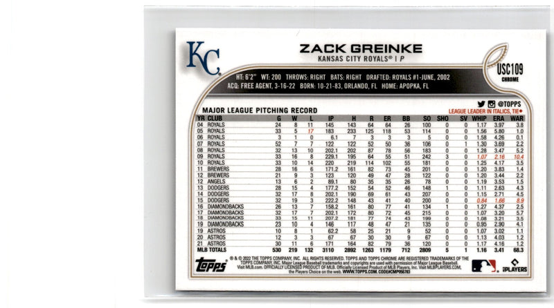 2022 Topps Chrome Update Purple Refractor Zack Greinke