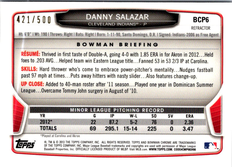 2013 Bowman Chrome Prospects Refractors Danny Salazar