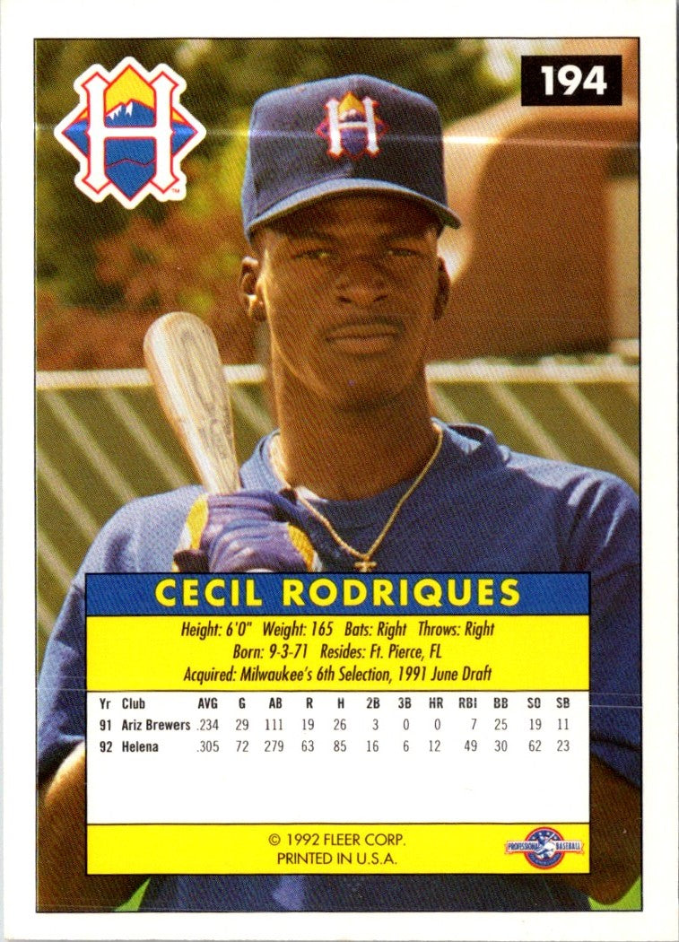 1992 Fleer Excel Cecil Rodriques