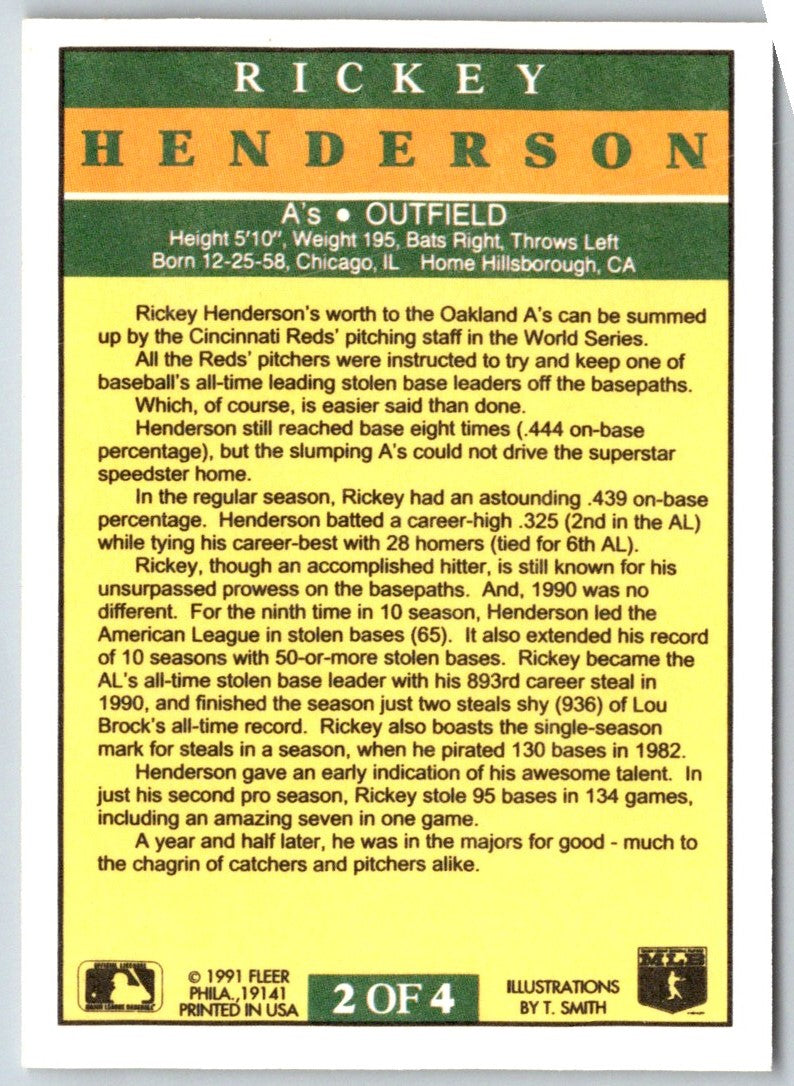 1991 Fleer Pro-Visions Factory Rickey Henderson