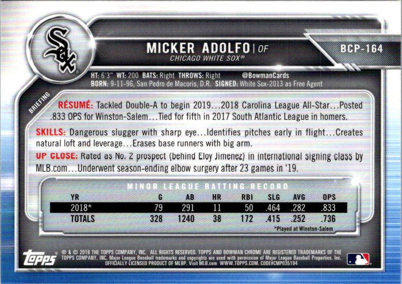 2019 Bowman Chrome Prospects Micker Adolfo