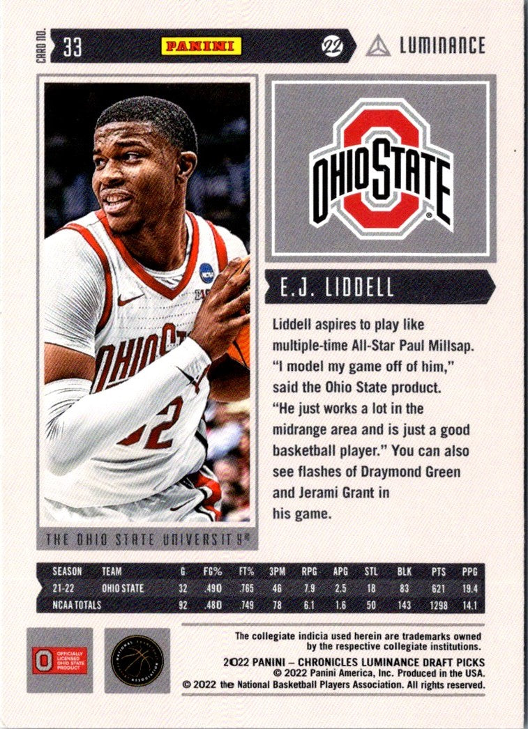 2022 Panini Chronicles Draft Picks Luminance E.J. Liddell