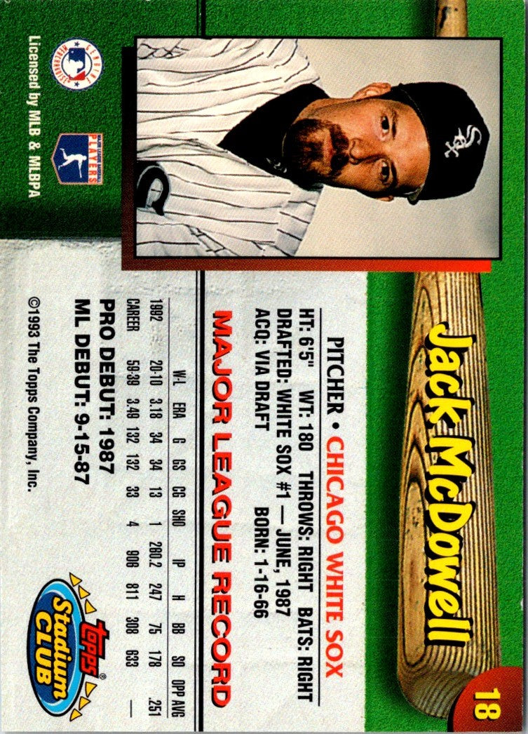 1993 Stadium Club Chicago White Sox Jack McDowell