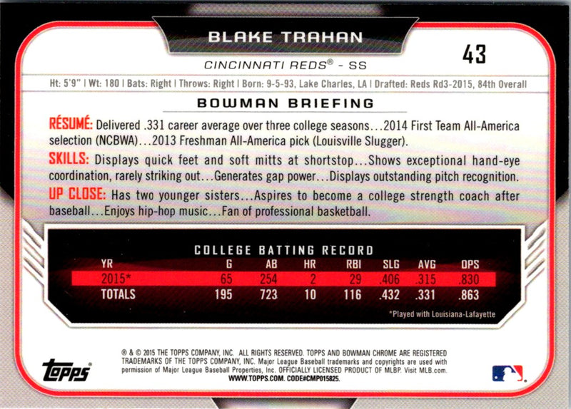 2015 Bowman Draft Picks & Prospects Chrome Blake Trahan