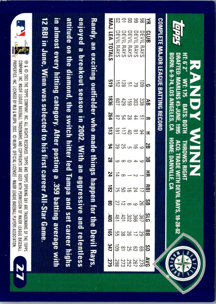 2003 Topps Opening Day Randy Winn