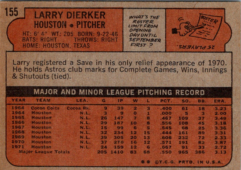 1972 Topps Larry Dierker