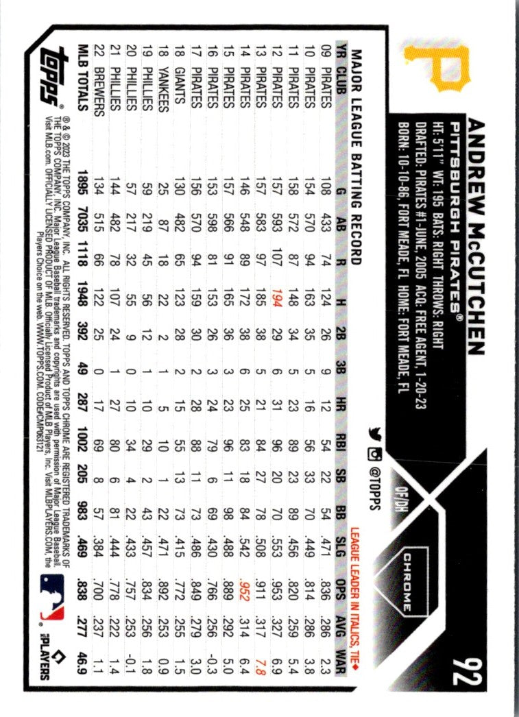 2023 Topps Chrome Andrew McCutchen