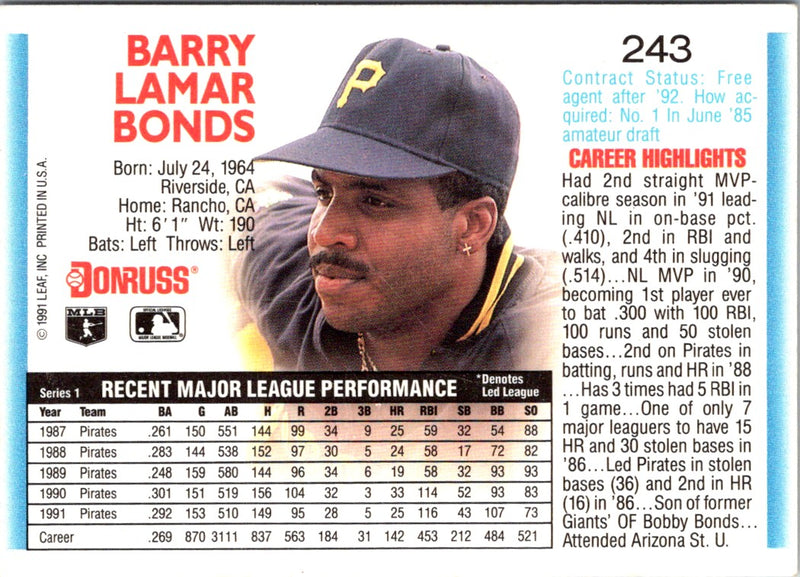 1992 Donruss Barry Bonds