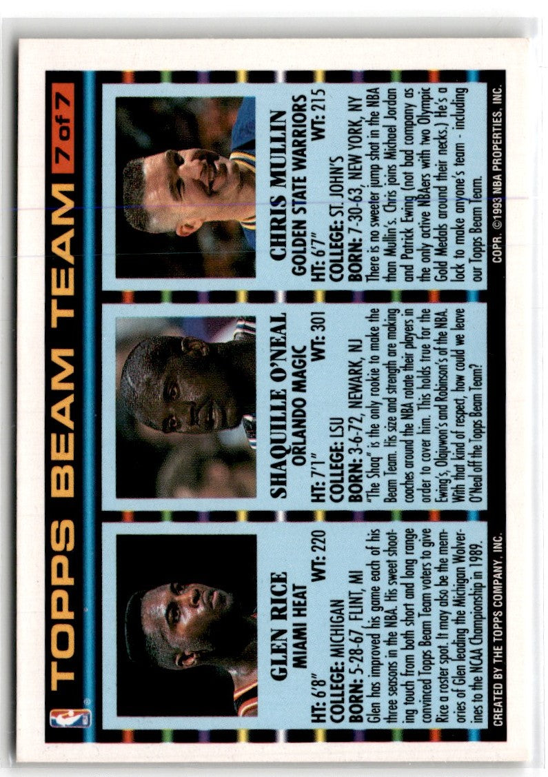 1992 Topps Beam Team Glen Rice/Shaquille O'Neal/Chris Mullin