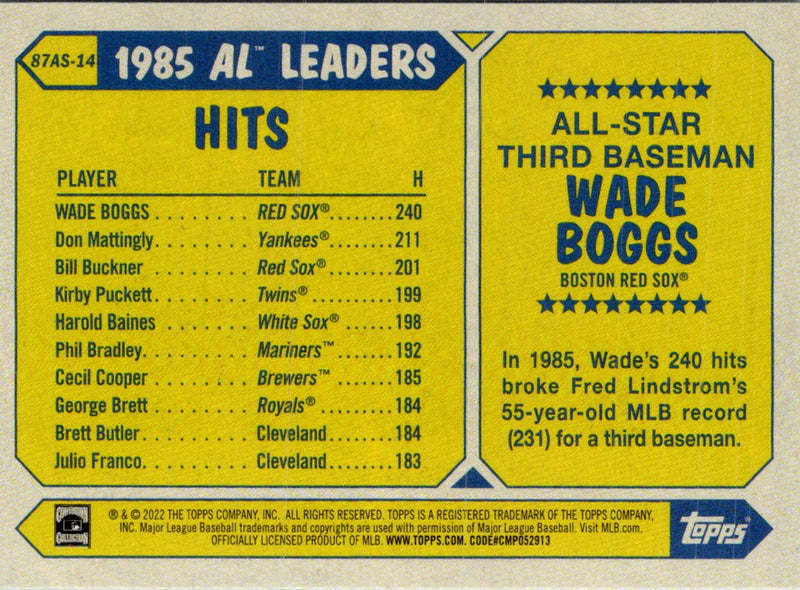 2022 Topps Wade Boggs