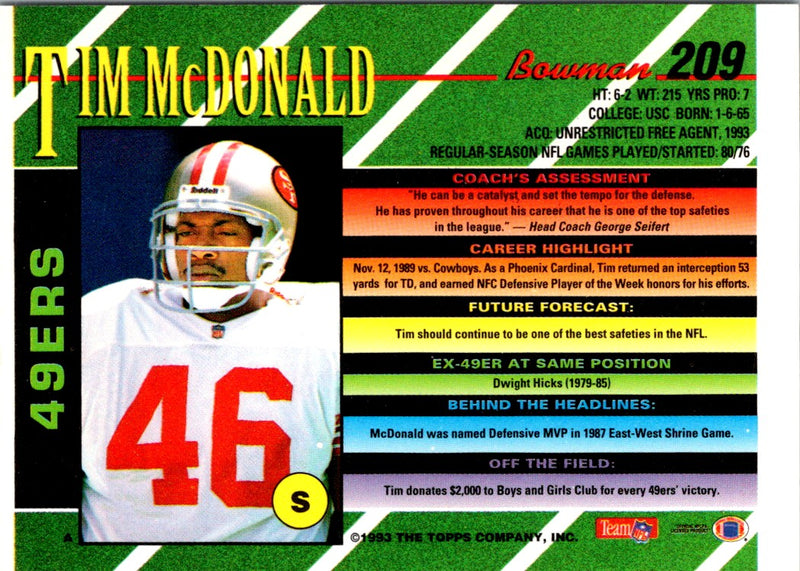 1993 Bowman Tim McDonald