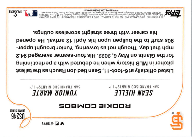 2022 Topps Update Sean Hjelle/Yunior Marte