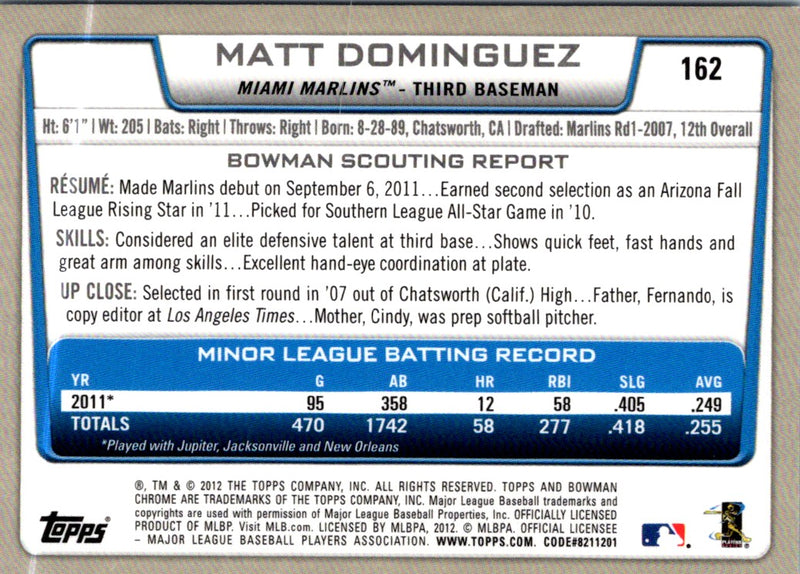 2012 Bowman Chrome Matt Dominguez