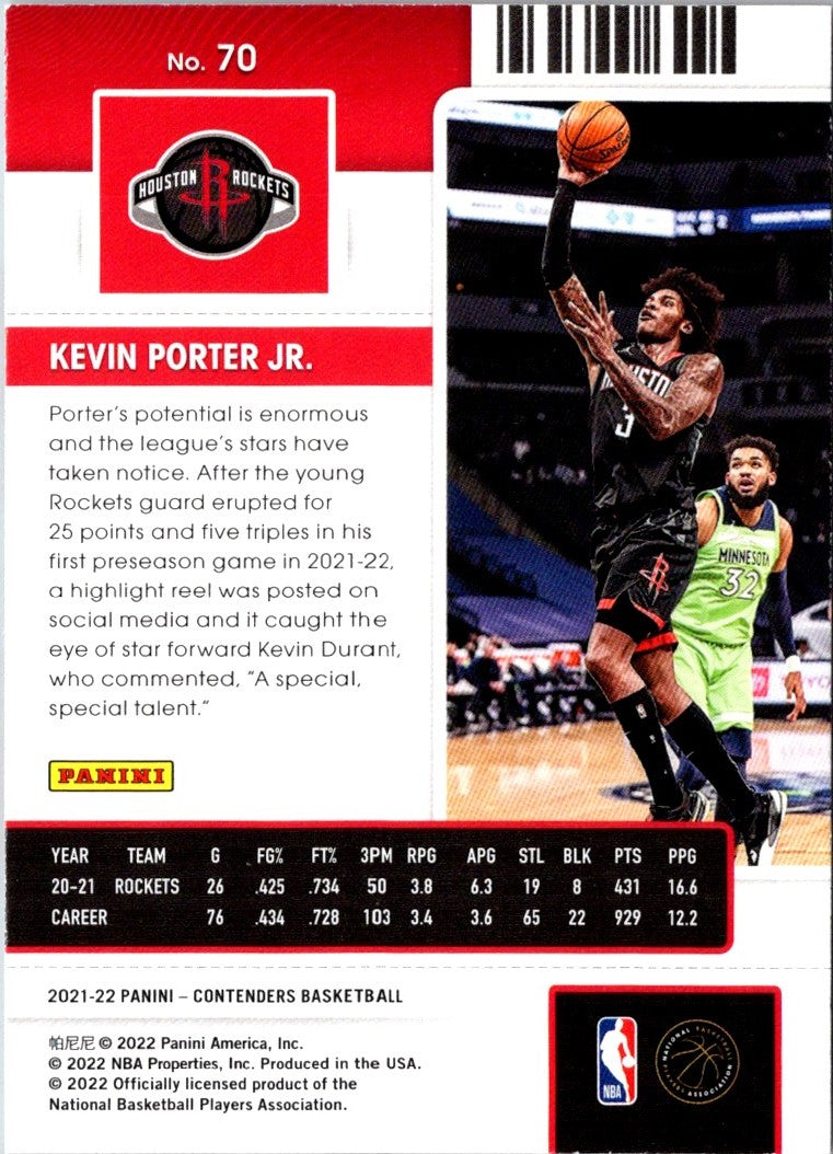 2021 Panini Contenders Game Ticket Red Kevin Porter Jr.