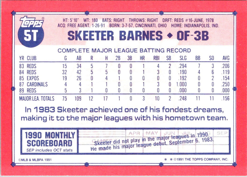 1991 Topps Traded Skeeter Barnes