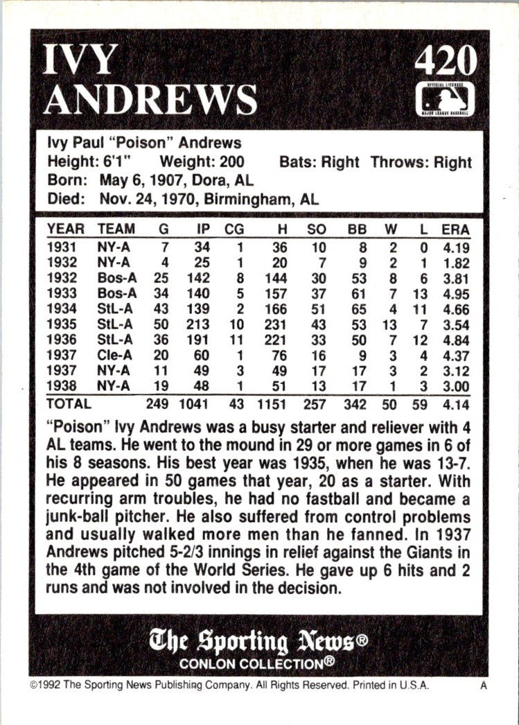 1992 Conlon Collection TSN Ivy Andrews