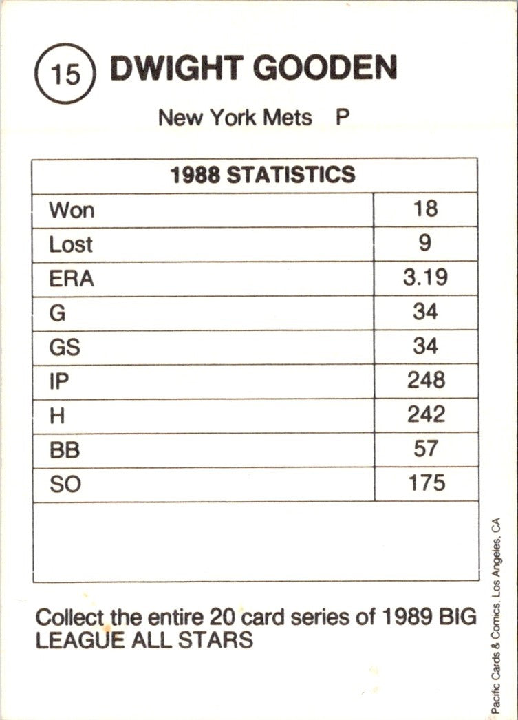 1989 Pacific Cards & Comics Big League All Stars (unlicensed) Dwight Gooden