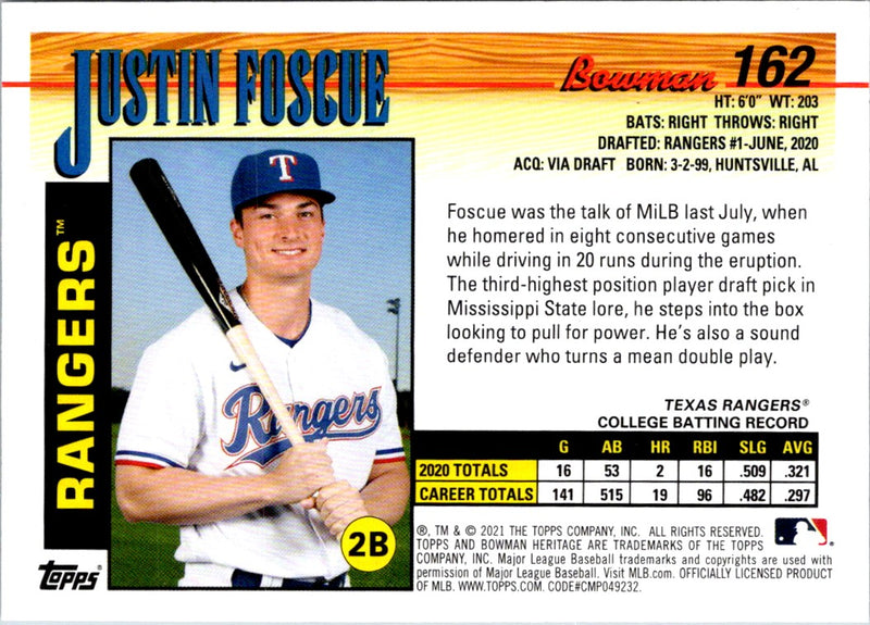 2021 Bowman Heritage Justin Foscue