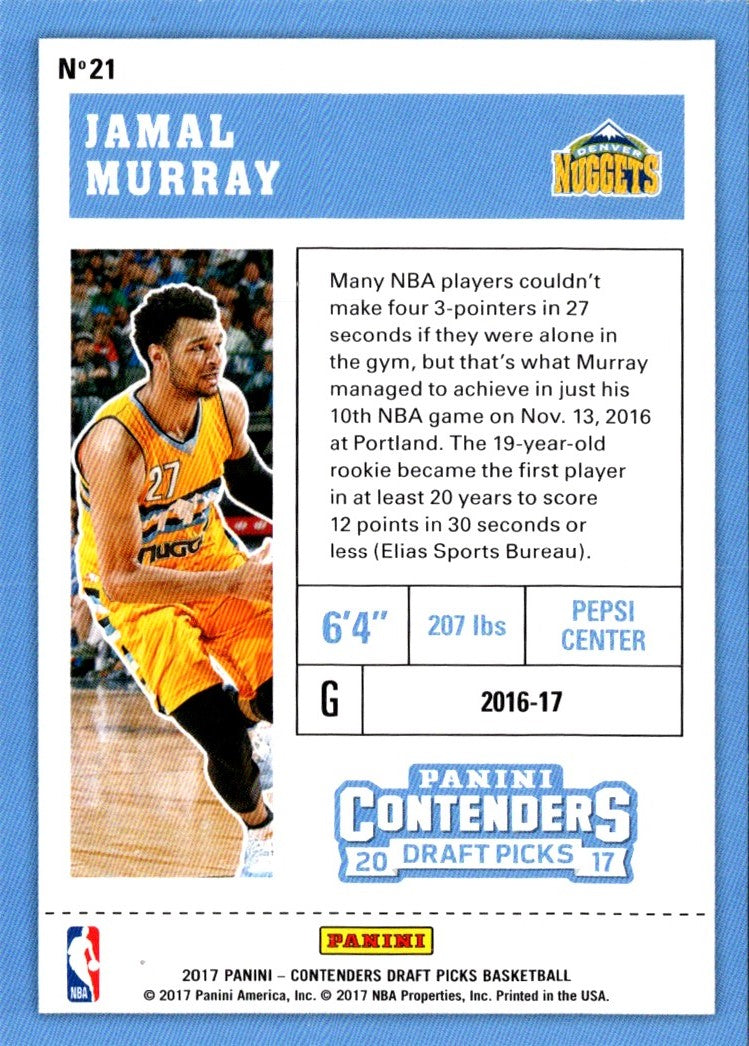 2017 Panini Contenders Draft Picks Season Ticket Variation Jamal Murray