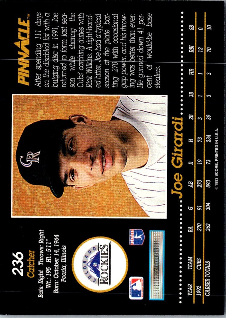 1993 Pinnacle Joe Girardi