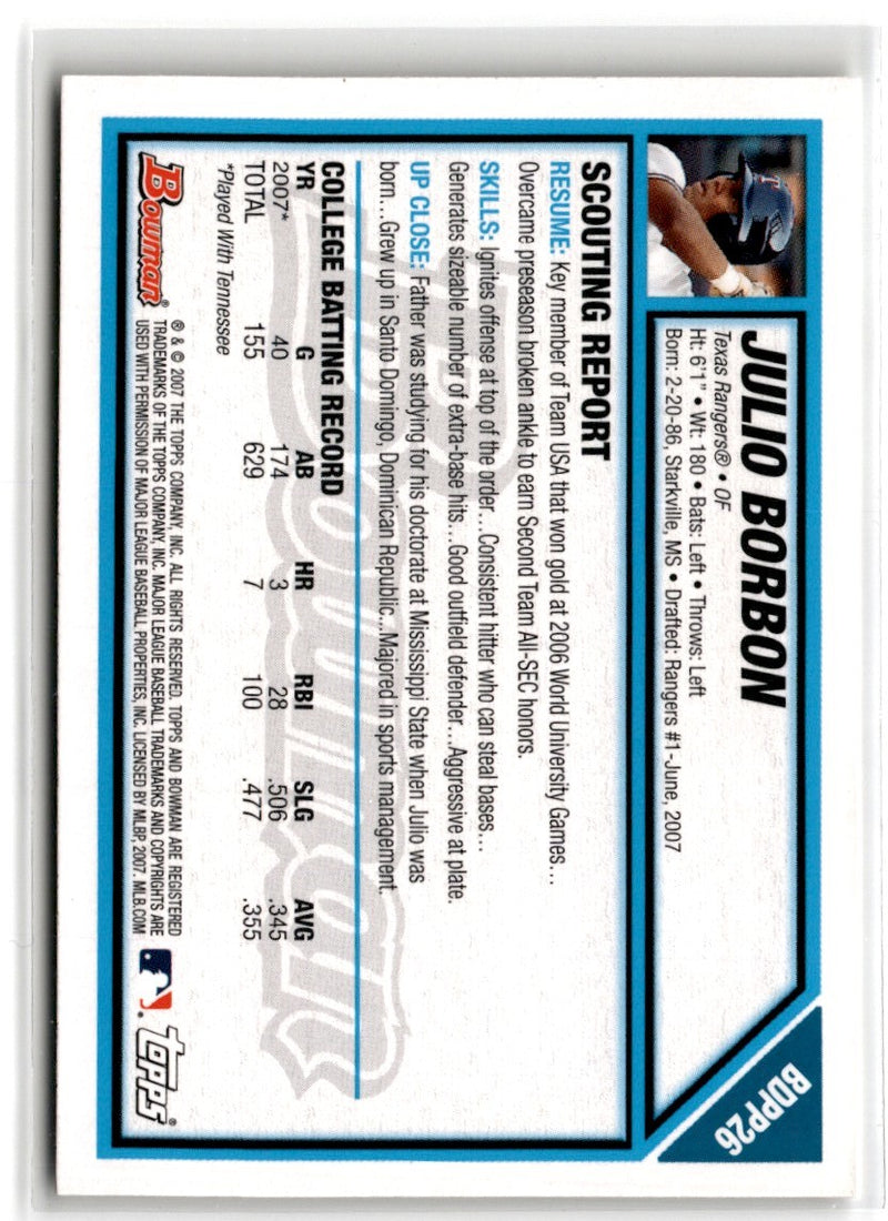 2007 Bowman Draft Picks & Prospects Julio Borbon