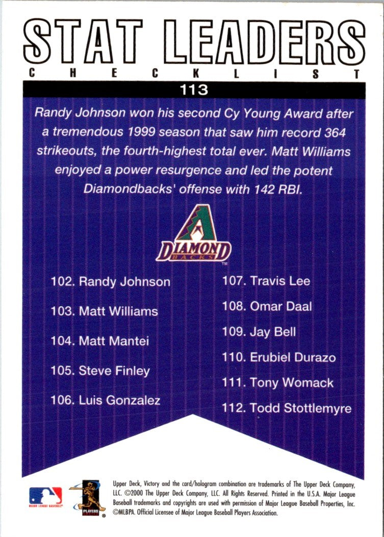 2000 Upper Deck Victory Randy Johnson/Matt Williams