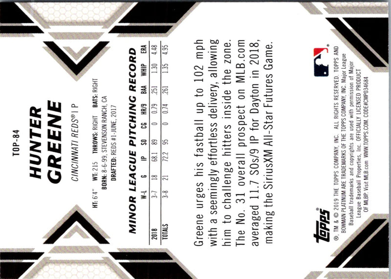 2019 Bowman Platinum Top Prospects Hunter Greene