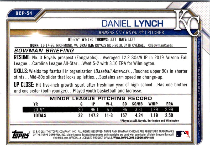 2021 Bowman Chrome Prospects Daniel Lynch