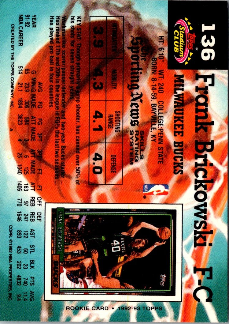 1992 Stadium Club Frank Brickowski