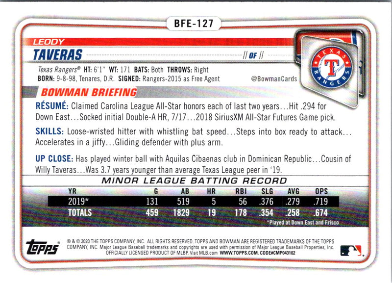 2020 Bowman 1st Edition Leody Taveras