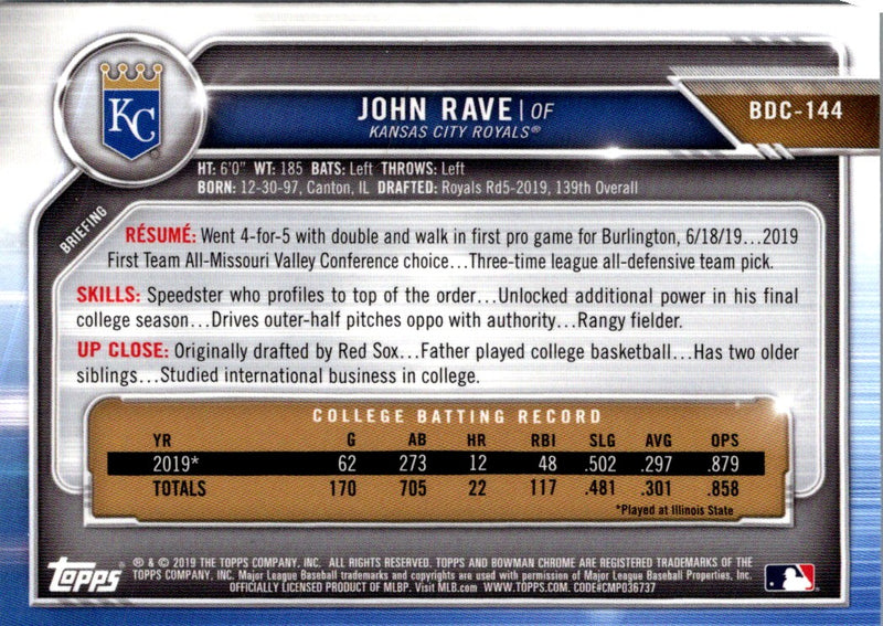 2019 Bowman Draft Chrome John Rave