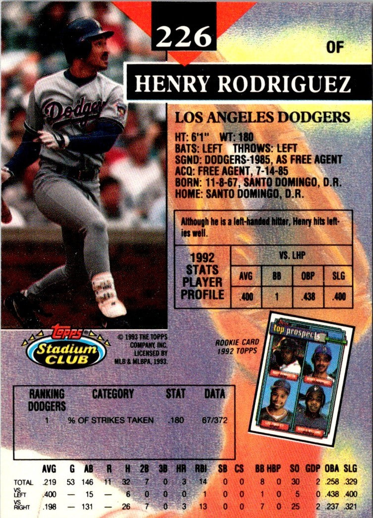 1993 Stadium Club First Day Production Henry Rodriguez