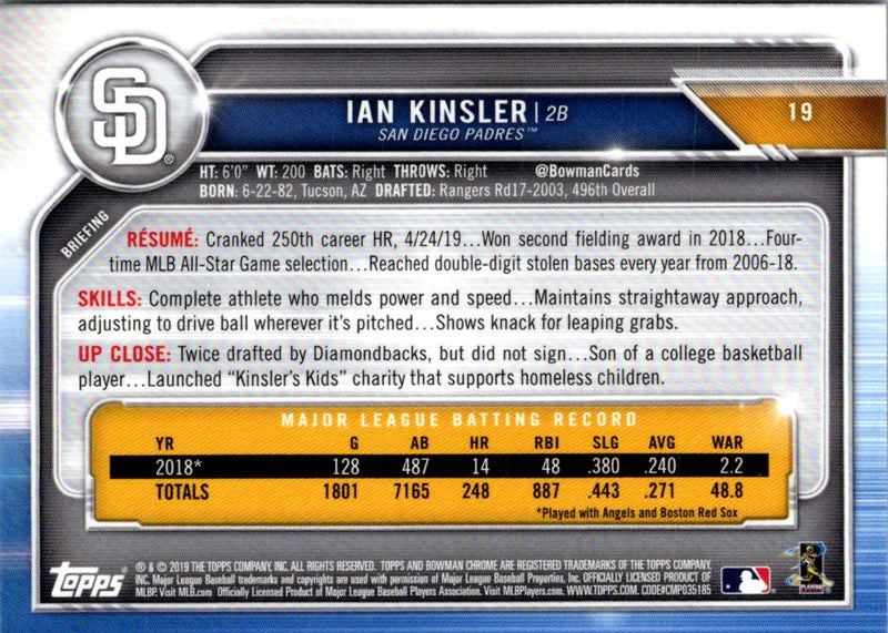 2019 Bowman Chrome Ian Kinsler