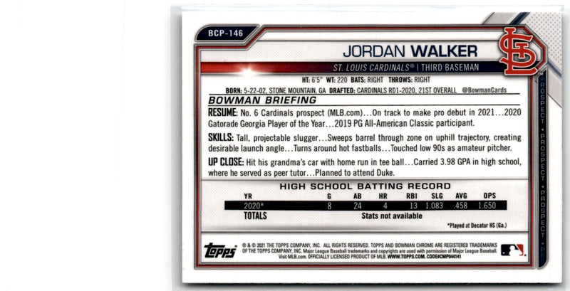 2021 Bowman Chrome Prospects Atomic Refractor Jordan Walker