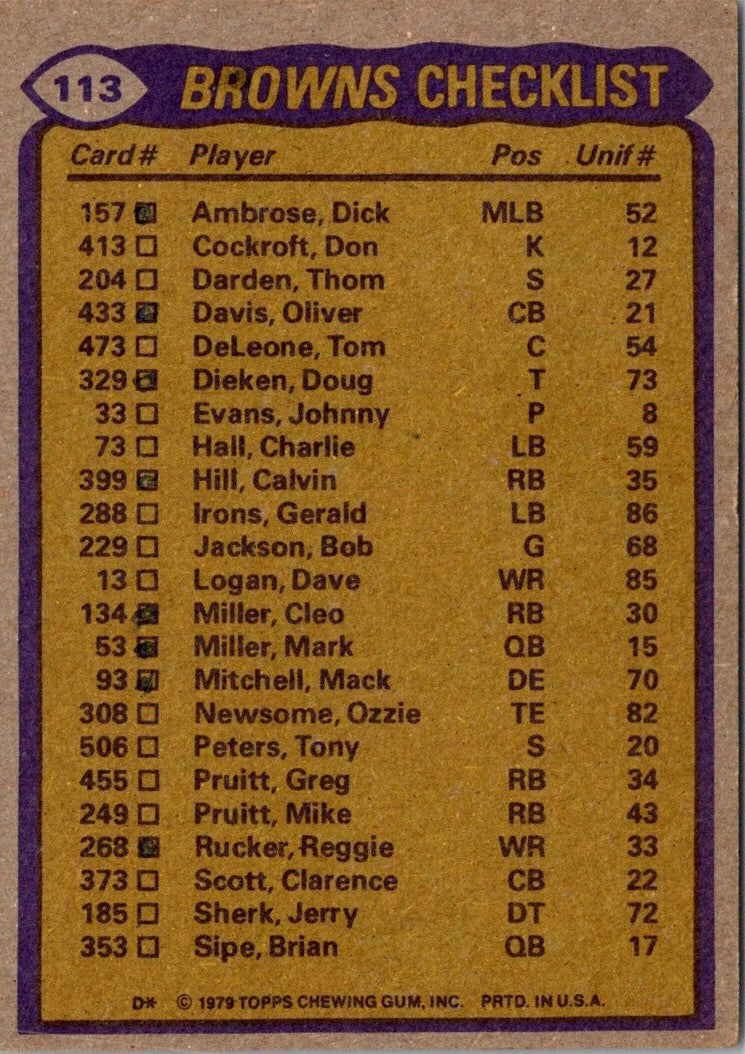 1979 Topps Greg Pruitt/Reggie Rucker/Thom Darden/Mack Mitchell