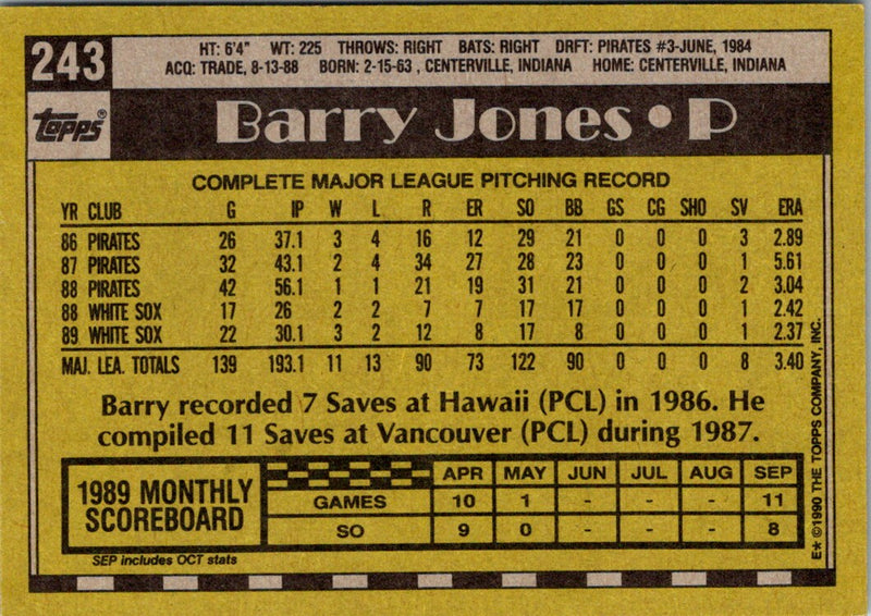 1990 Topps Barry Jones