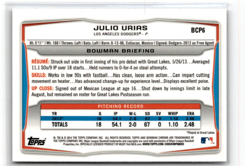 2014 Bowman Chrome Prospects Julio Urias