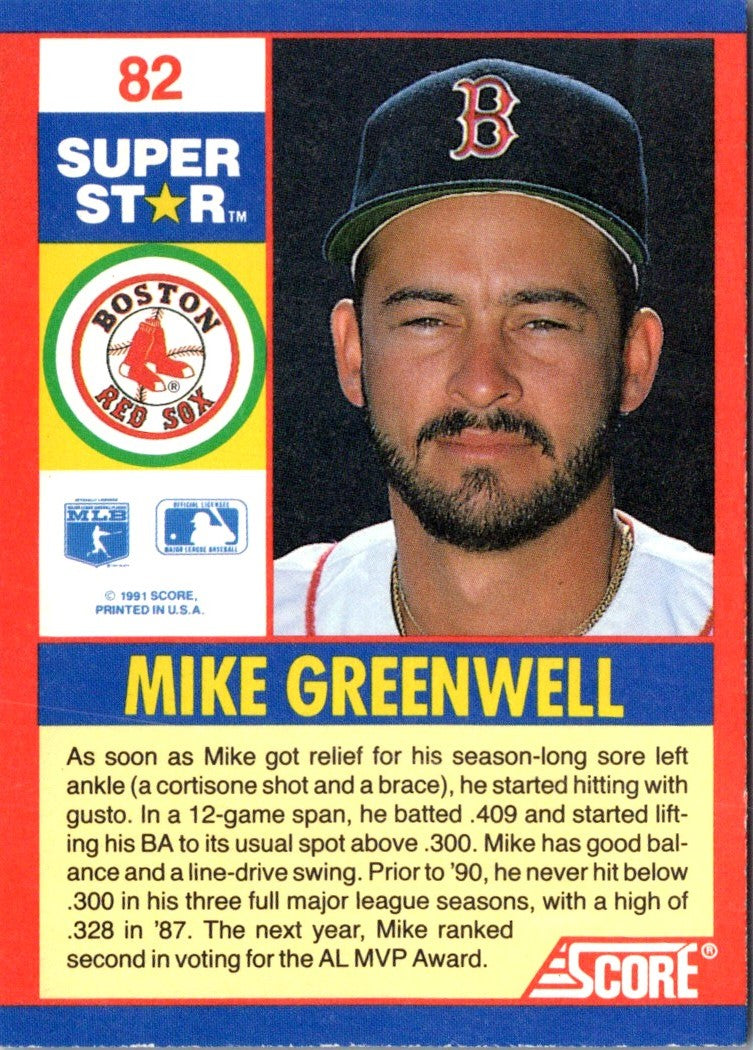 1991 Score 100 Superstars Mike Greenwell