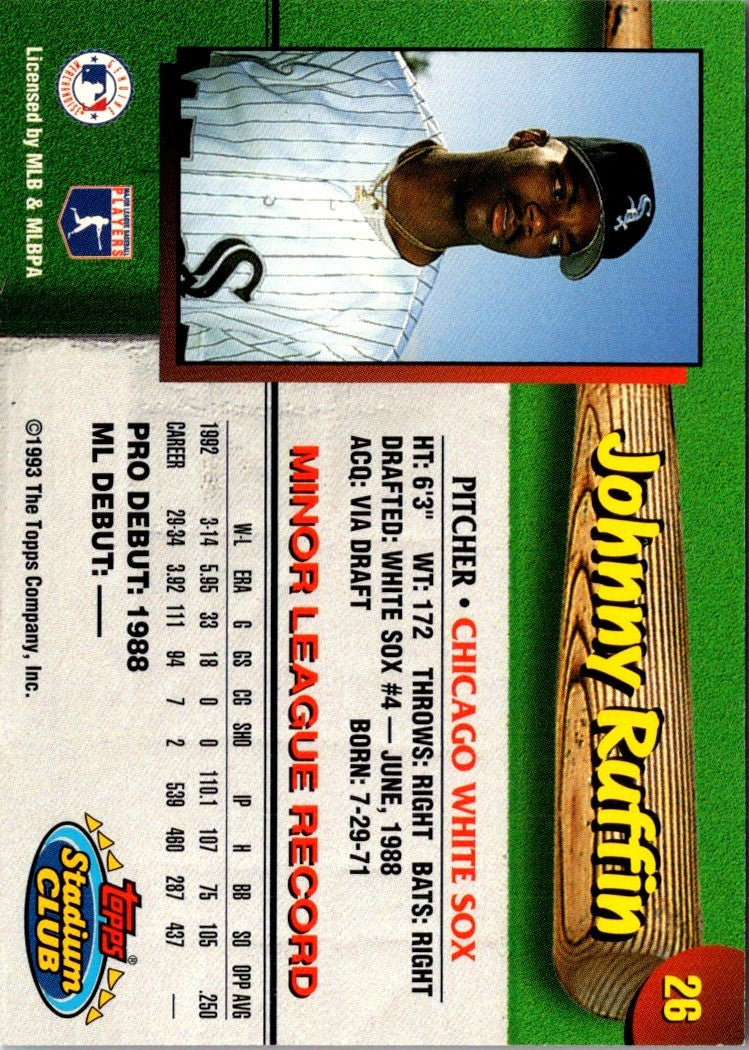 1993 Stadium Club Chicago White Sox Johnny Ruffin