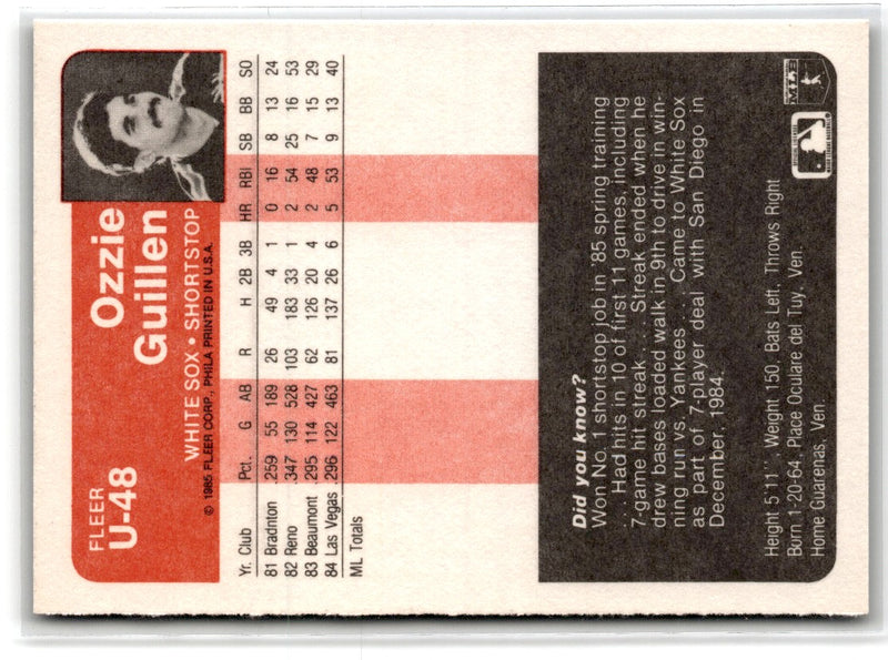 1985 Fleer Update Ozzie Guillen