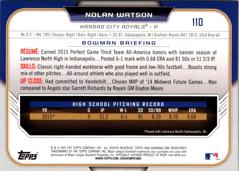 2015 Bowman Draft Picks & Prospects Nolan Watson