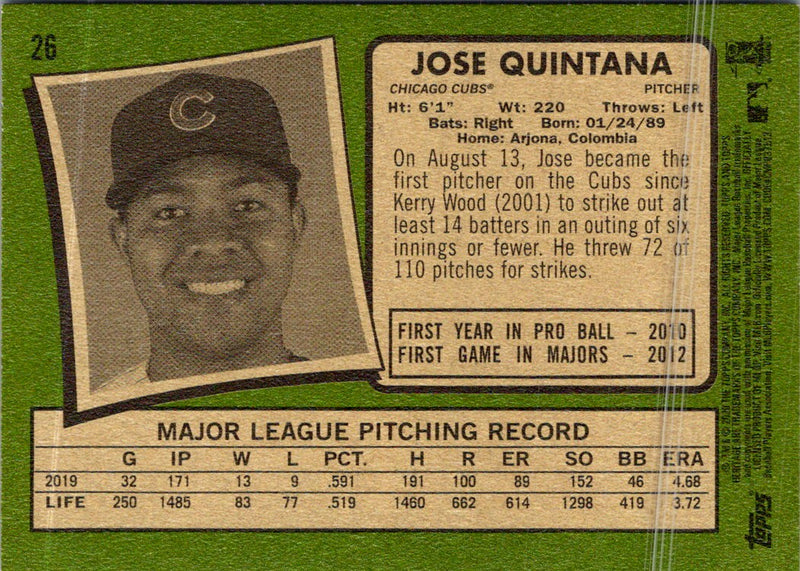 2020 Topps Heritage Jose Quintana