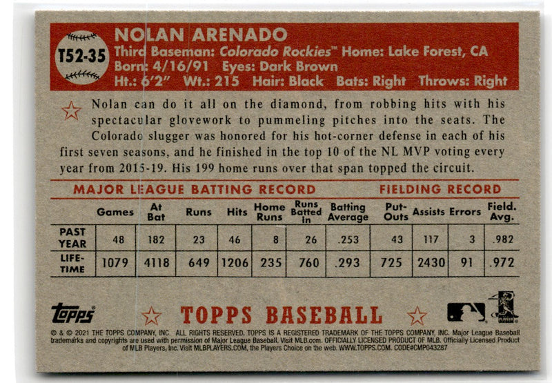 2021 Topps 1952 Redux Nolan Arenado