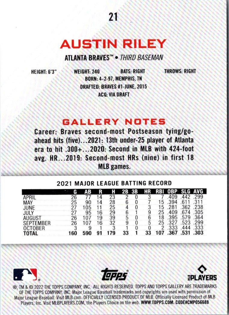 2022 Topps Gallery Austin Riley